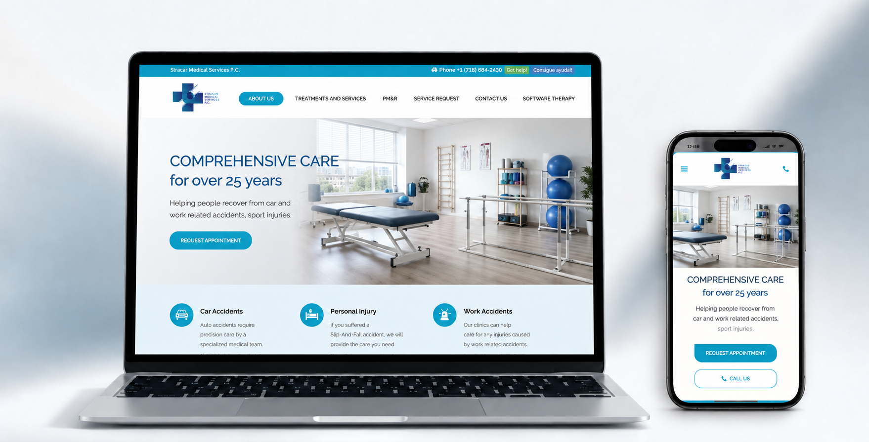 Stracar Medical Services website and paid ad mockup